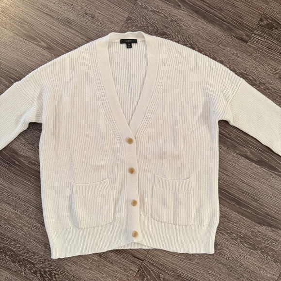 J. Crew Cotton Cashmere V Neck Oversized Cream Cardigan - Picture 2 of 9
